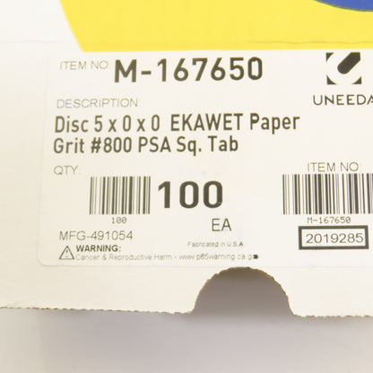 Uneeda M-167650 5" Diameter Sanding Disc EKAWET Paper #800 Grit Sq. Tab Lot/1000