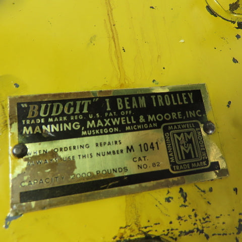 Budgit No. 82 Manual Push Pull Hoist Trolley 2" To 4-3/4" Flange 2000lb Capacity