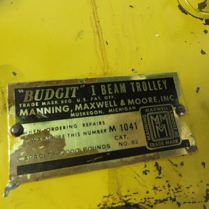 Budgit No. 82 Manual Push Pull Hoist Trolley 2" To 4-3/4" Flange 2000lb Capacity