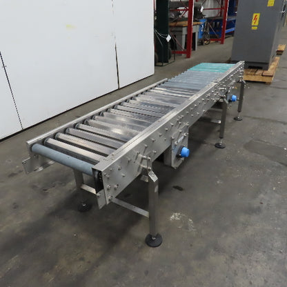 17" x 96" Power Roller Stainless Steel Settling Conveyor 26.5FPM 208-230/480V