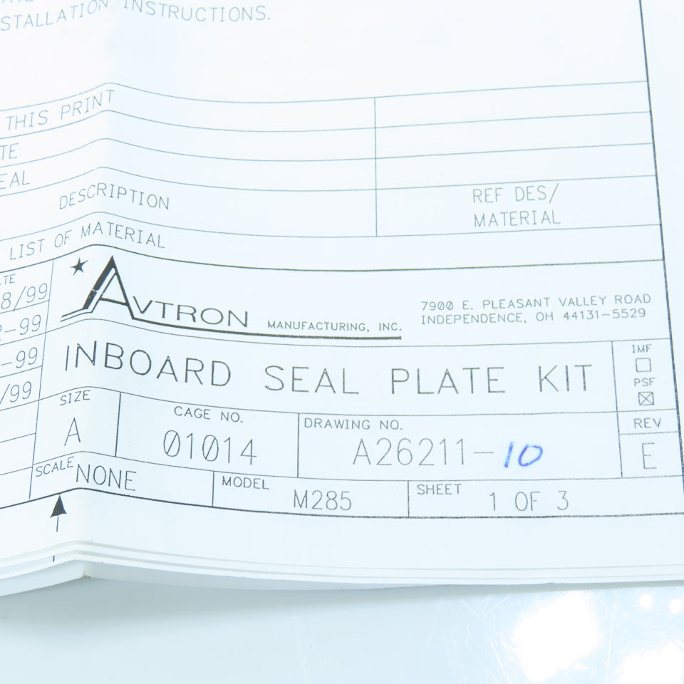 Avtron Model M285 AV850 Tach To Motor Inboard Seal Plate Kit 3" Motor Shaft