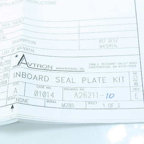Avtron Model M285 AV850 Tach To Motor Inboard Seal Plate Kit 3" Motor Shaft