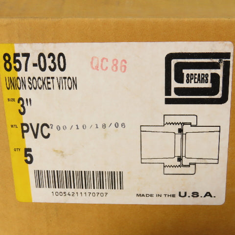 Spears 857-030 3" Connector Union SCH80 Gray PVCI Pipe Fitting Lot of 5