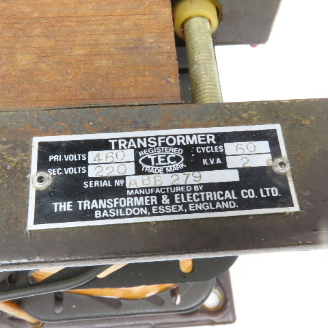 Transformer & Electric Co. TEC 460V Pri 2kVa 220V Sec 60Hz Transformer Tested