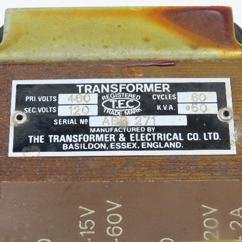 Transformer & Electical Co TEC 460V Pri .50kVa 120V Sec Transformer