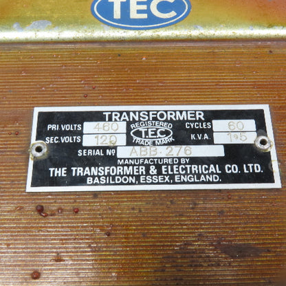 Transformer & Electrical Co. 460V Pri 1.5kVa 120V Sec Transformer 60Hz