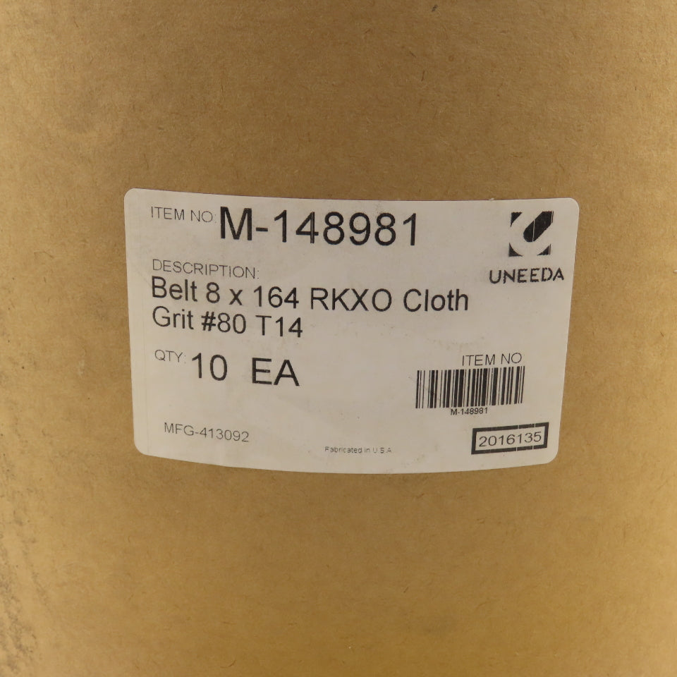 Uneeda M-148981 8" x 64" Sanding Belts RKXO Cloth #80 Grit T14 Lot Of 10
