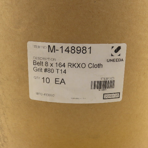 Uneeda M-148981 8" x 64" Sanding Belts RKXO Cloth #80 Grit T14 Lot Of 10
