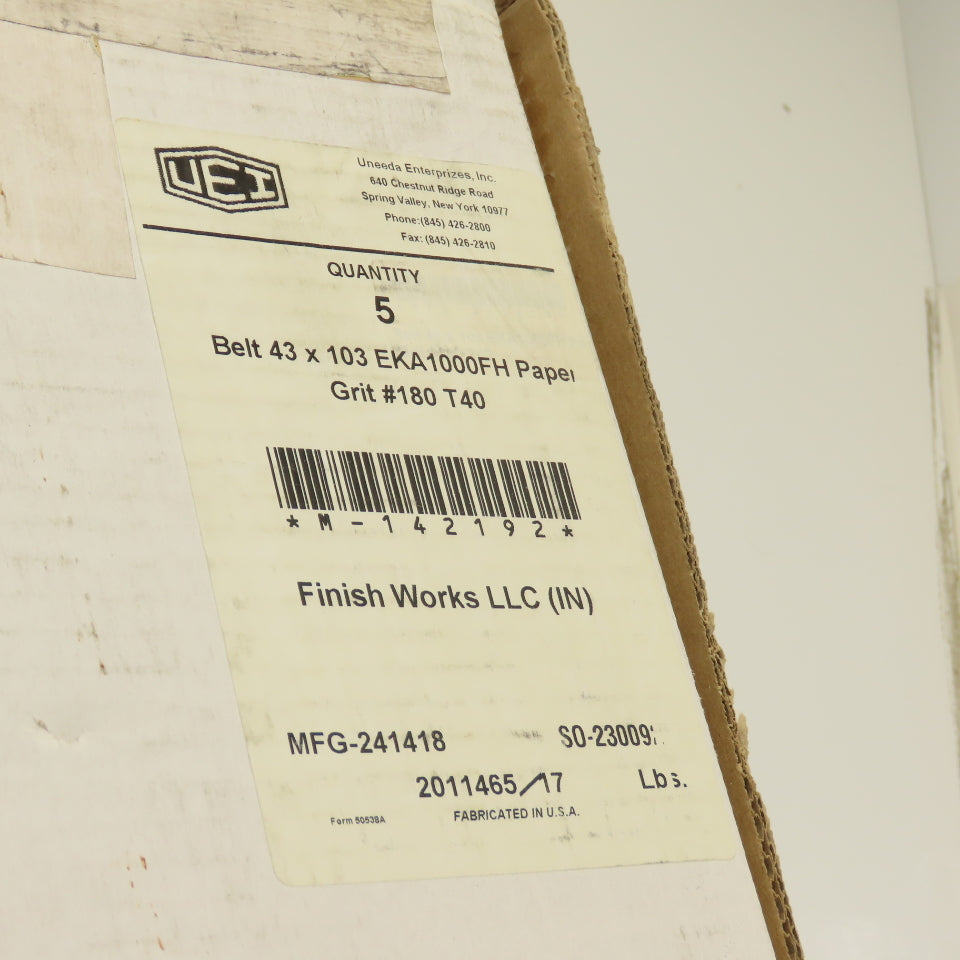 Uneeda M-142192 43" x 103" Sanding Belts EKA 1000FH Paper #180 Grit T40 Lot Of 4