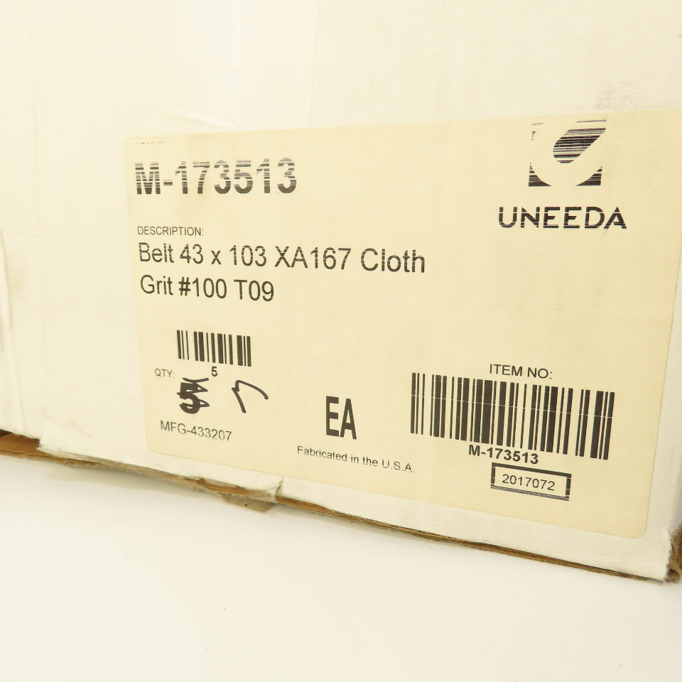 Uneeda M-173513 43" x 103" Sanding Belts XA167 Cloth #100 Grit T09 Lot Of 3