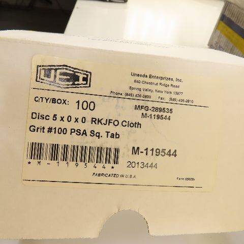 Uneeda M-119544 5" OD Sanding Discs RKJFO Cloth #100 Grit PSA SQ.Tab Lot/700