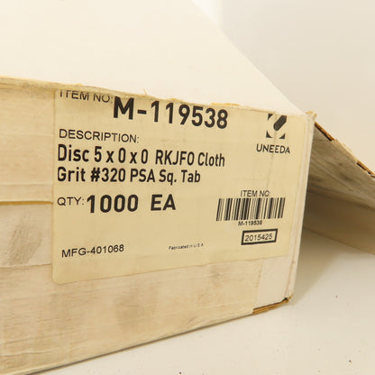 Uneeda M-119538 5" OD Sanding Discs RKJFO Cloth #320 Grit PSA SQ.Tab Lot/1000