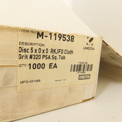 Uneeda M-119538 5" OD Sanding Discs RKJFO Cloth #320 Grit PSA SQ.Tab Lot/1000