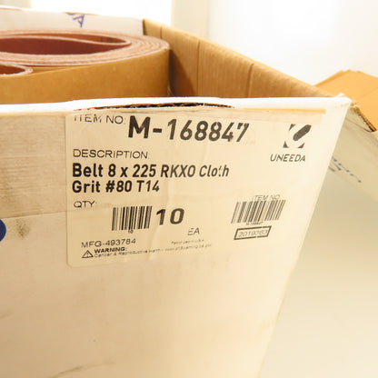 Uneeda M-168847 8" x 225" Sanding Belts RKXO Cloth #80 Grit T14 Lot Of 10
