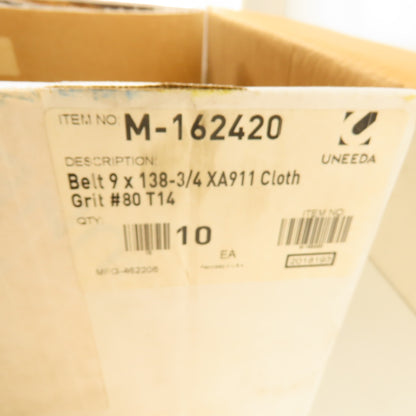 Uneeda M-162420 9" x 138-3/4" Sanding Belts XA911 Cloth #80 Grit T14 Lot Of 10