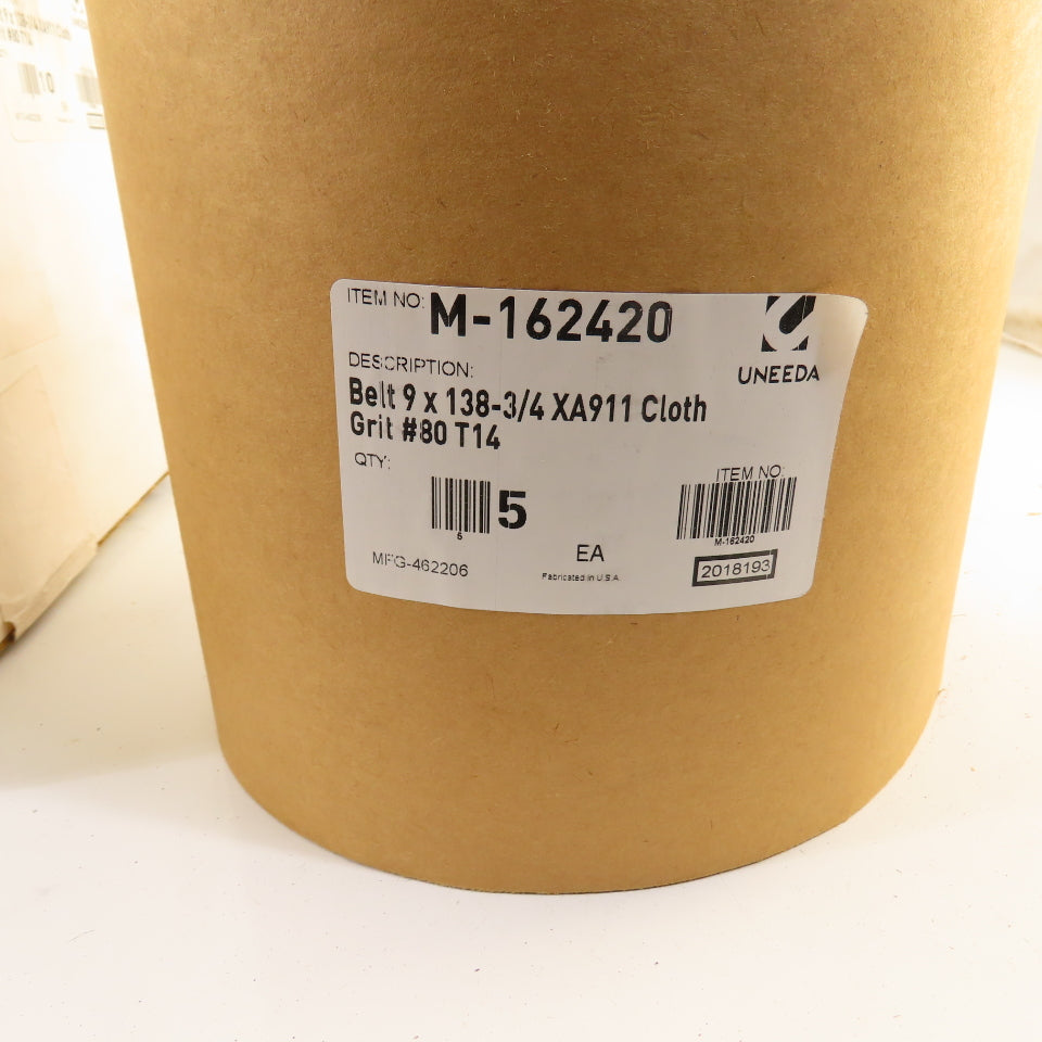 Uneeda M-162420 9" x 138-3/4" Sanding Belts XA911 Cloth #80 Grit T14 Lot Of 10