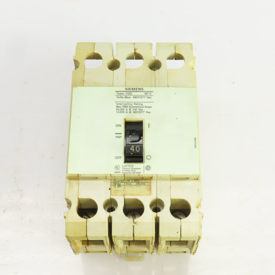 Siemens COD 40 Amp Breaker 3 Pole Max Volts 480Y/277VAC