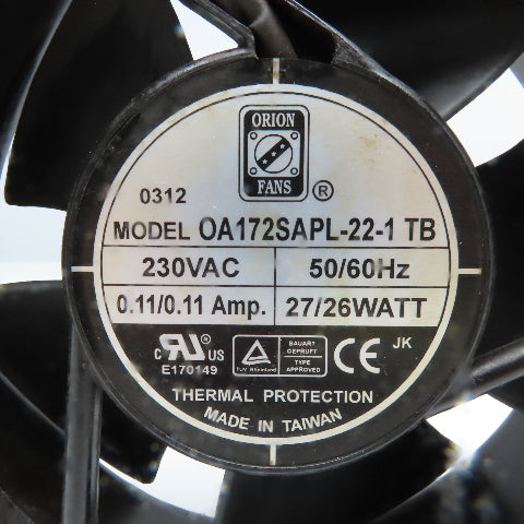 Orion Fans OA172SAPL-22-1 230VAC Cooling Fan 6-3/4" x 6" Tested