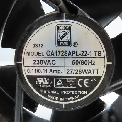 Orion Fans OA172SAPL-22-1 230VAC Cooling Fan 6-3/4" x 6" Tested