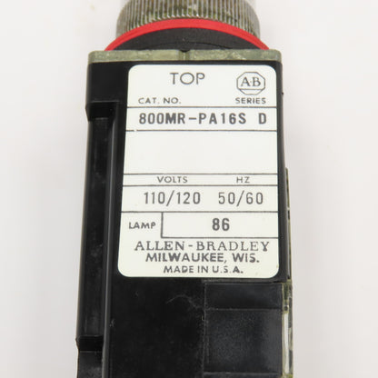 Allen Bradley 800MR-PA16S 120V Red Push Button Illuminated Switch