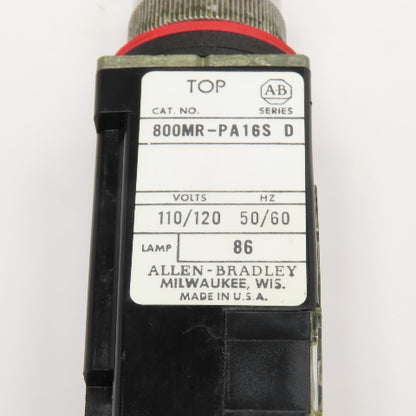 Allen Bradley 800MR-PA16S 120V Red Push Button Illuminated Switch