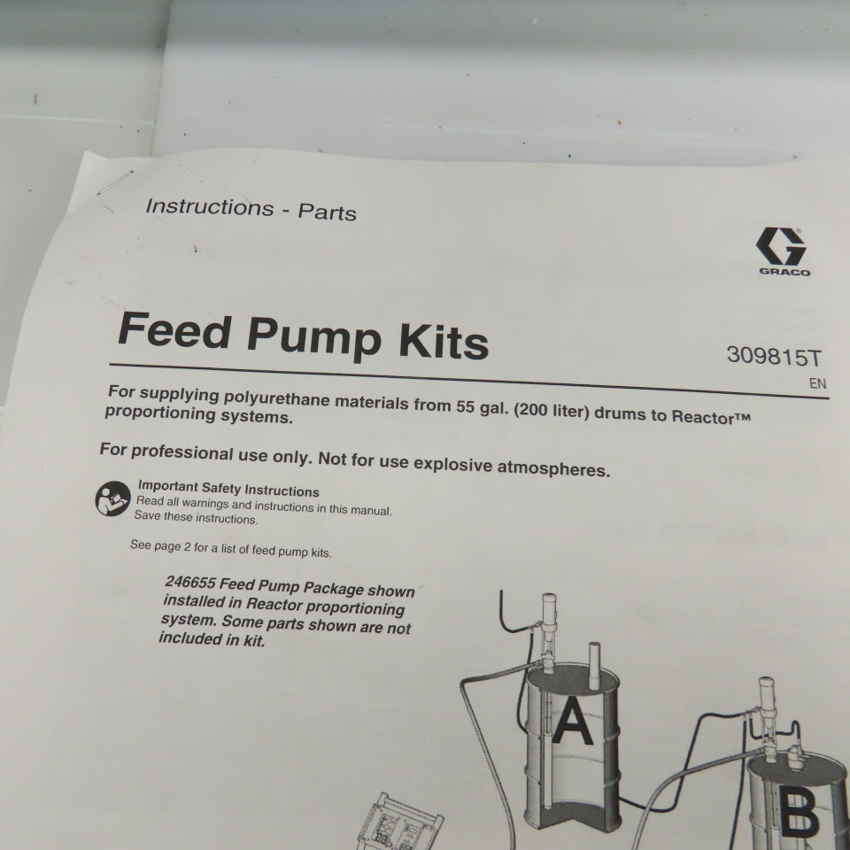 Graco 309815T Stainless Steel Feed Pump Kit For 55 Gallon Drums 1" NPT