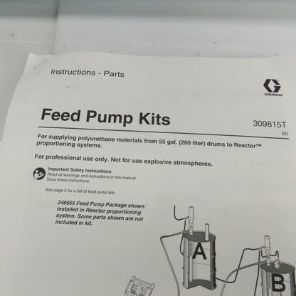 Graco 309815T Stainless Steel Feed Pump Kit For 55 Gallon Drums 1" NPT