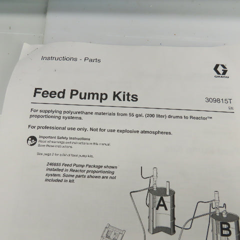 Graco 309815T Stainless Steel Feed Pump Kit For 55 Gallon Drums 1" NPT