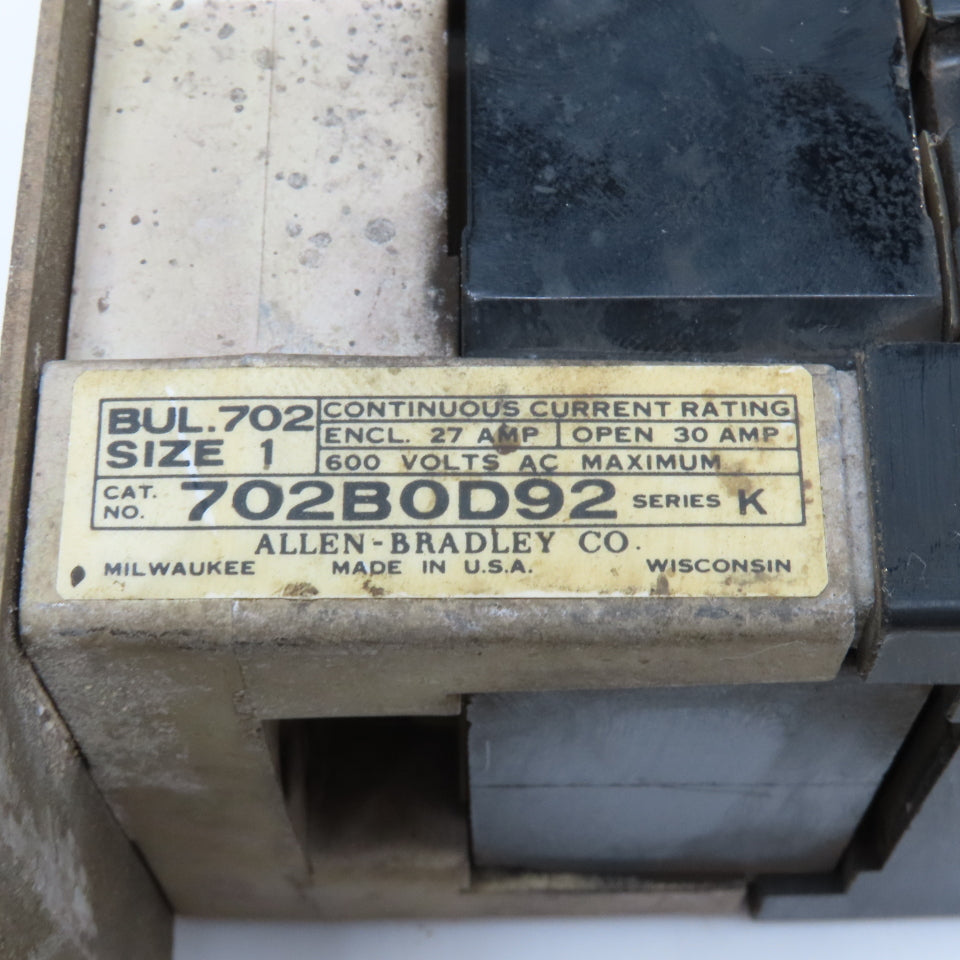 Allen Bradley 702BOD92 Size 1 Motor Starter 110V Coil 600V