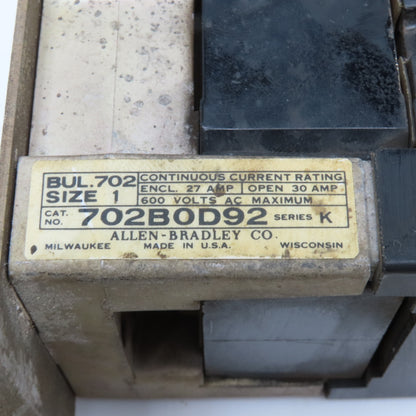Allen Bradley 702BOD92 Size 1 Motor Starter 110V Coil 600V