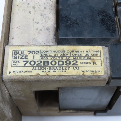 Allen Bradley 702BOD92 Size 1 Motor Starter 110V Coil 600V