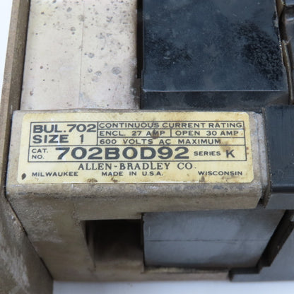 Allen Bradley 702BOD92 Size 1 Motor Starter 110V Coil 600V