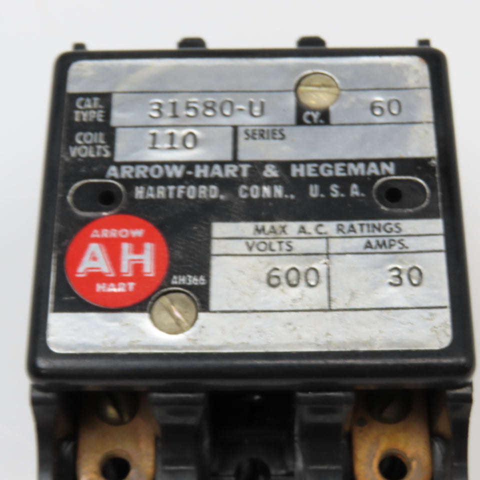 Arrow Hart 31580-U Contactor 600V 110V Coil 2 Pole