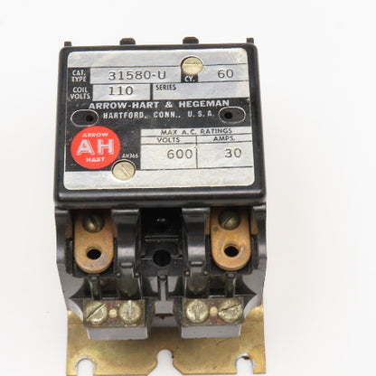 Arrow Hart 31580-U Contactor 600V 110V Coil 2 Pole