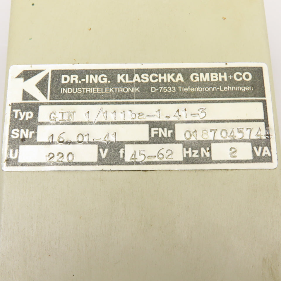 Klaschka GIN 1/111ba-1.41-3 220V 45-62Hz Timing Relay Controller
