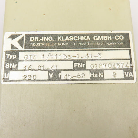 Klaschka GIN 1/111ba-1.41-3 220V 45-62Hz Timing Relay Controller