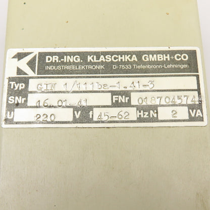 Klaschka GIN 1/111ba-1.41-3 220V 45-62Hz Timing Relay Controller