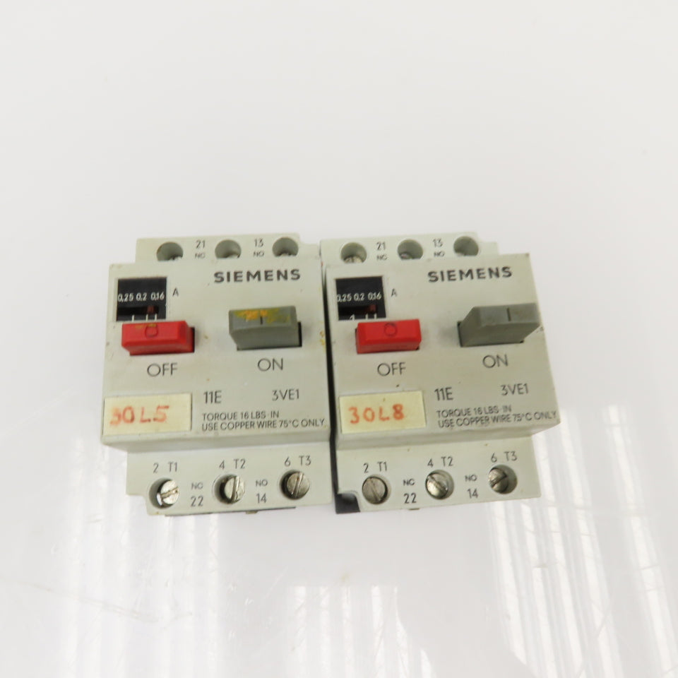 Siemens 3VE1010- Manual Motor Starters 600V 7.5A, 3A, 75A, 4.8A Mixed Lot Of 6