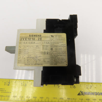 Siemens 3VE1010- Manual Motor Starters 600V 7.5A, 3A, 75A, 4.8A Mixed Lot Of 6