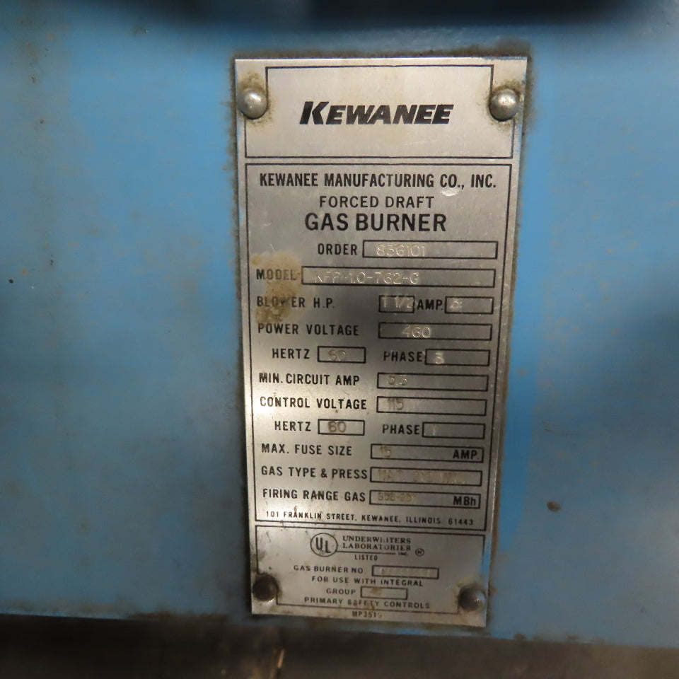 Kewanee L3W-60-KG 460V Natural Gas Boiler 60Hp 100PSI Water