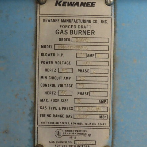 Kewanee L3W-60-KG 460V Natural Gas Boiler 60Hp 100PSI Water
