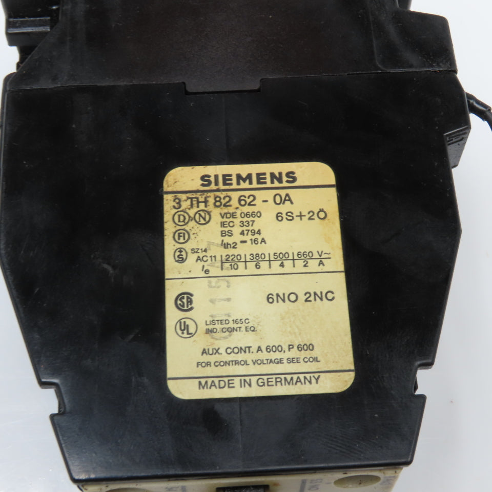 Siemens 3TH82620A Contactor Relay 600V 6NO 2NC Contacts 110/120V Coil