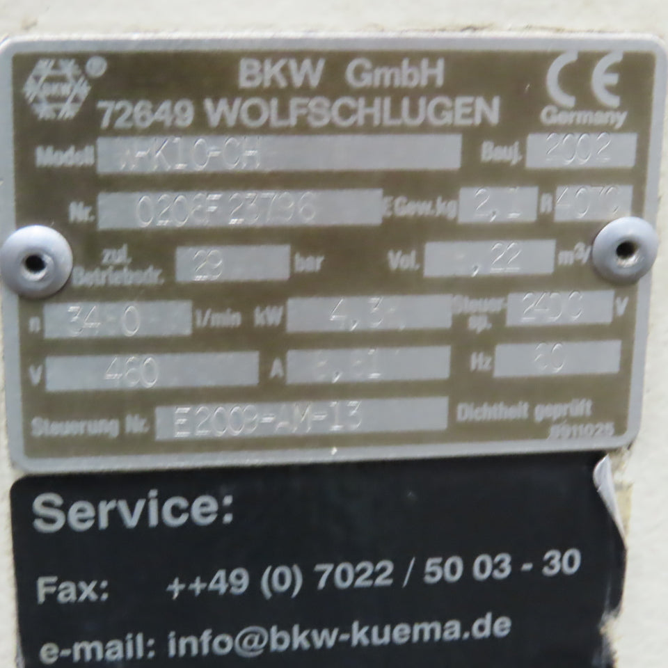 BKW WRK10-CH Oil Chiller Unit 460V Only 3PH 4.38kW 8.22 m3/min