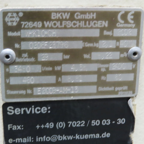 BKW WRK10-CH Oil Chiller Unit 460V Only 3PH 4.38kW 8.22 m3/min