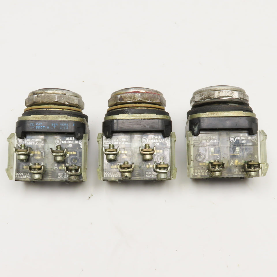 Allen Bradley 800T-AT 600V Push Button Switch Black Flush Lot Of 3