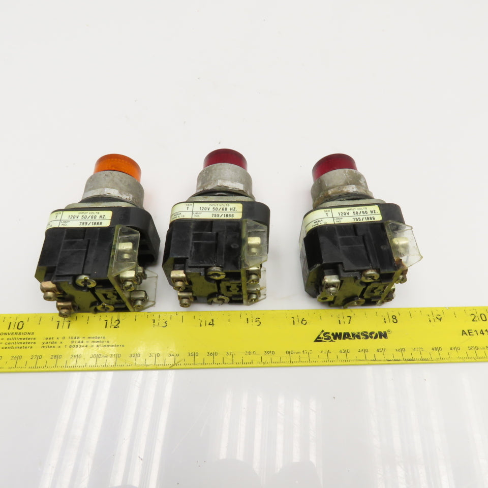Allen Bradley 800T-PT16 120V Red  Amber Illuminated Push Button Switch Lot Of 3