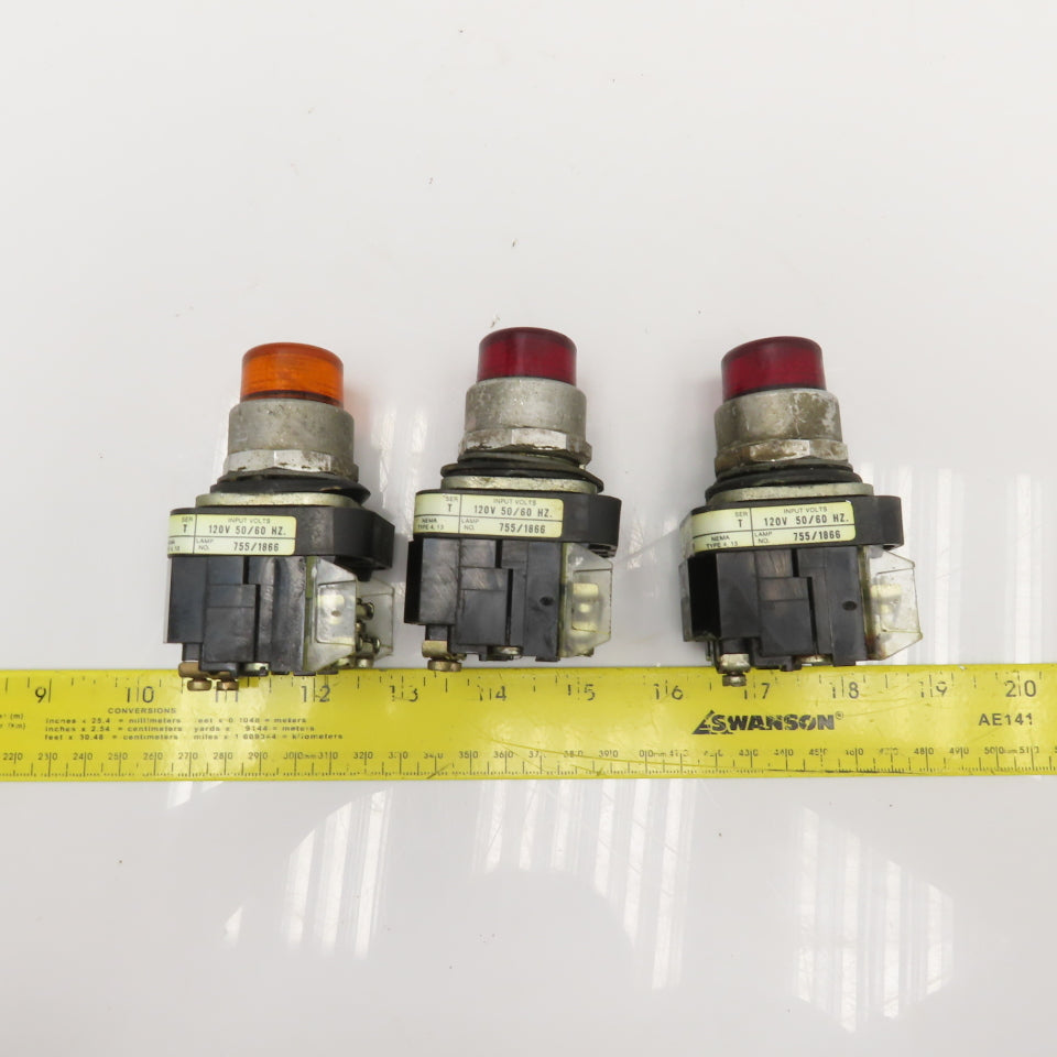 Allen Bradley 800T-PT16 120V Red  Amber Illuminated Push Button Switch Lot Of 3
