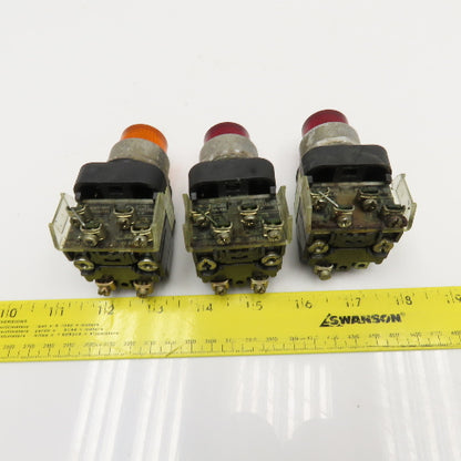 Allen Bradley 800T-PT16 120V Red  Amber Illuminated Push Button Switch Lot Of 3