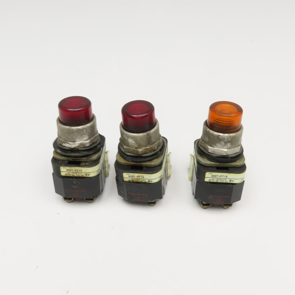Allen Bradley 800T-PT16 120V Red  Amber Illuminated Push Button Switch Lot Of 3