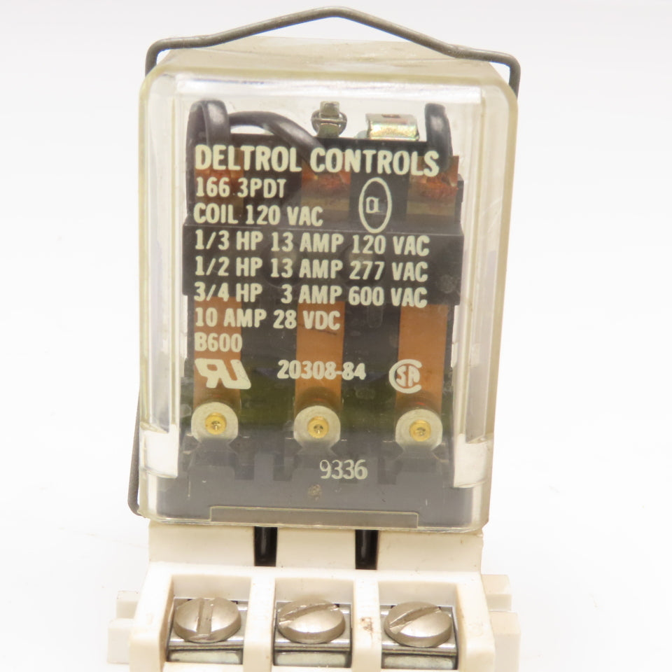 Deltrol 166 3PDT 3/4Hp 600VAC Max 120V Coil Ice Cube Relay W/ Base